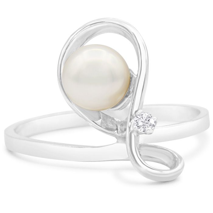 Round Freshwater Cultured Pearl & Diamond Figure 8 Ring in 14K White Gold (2.4 g), , Size 4 by SuperJeweler