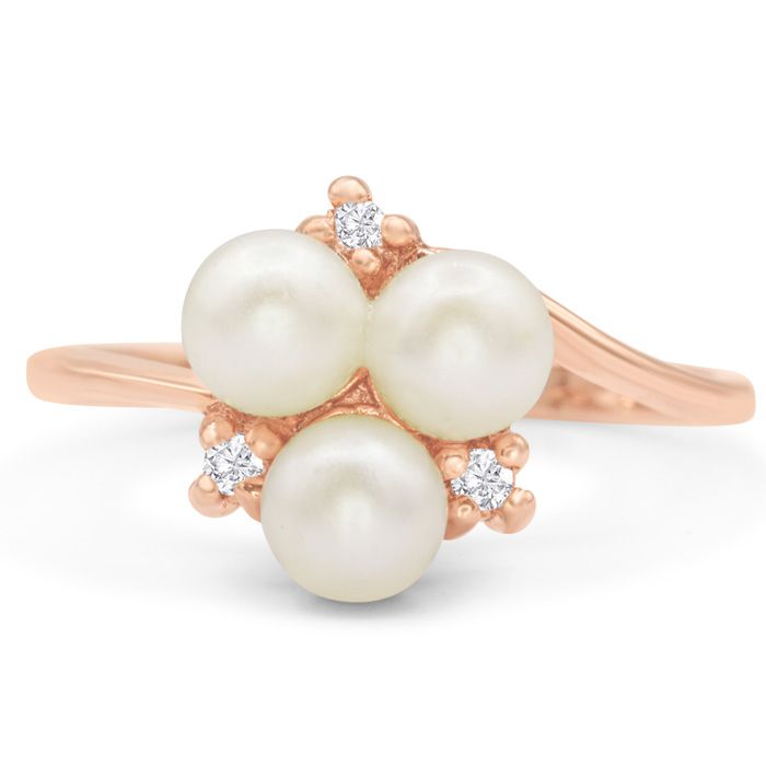 Round Freshwater Cultured Pearl & Diamond Cluster Ring in 14K Rose Gold (1.9 g), , Size 4 by SuperJeweler