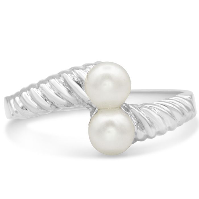 Round Freshwater Cultured Double Pearl Ring in 14K White Gold (2.5 g), Size 4 by SuperJeweler