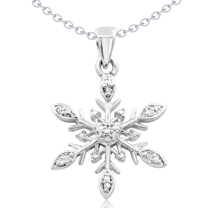 Diamond Accent Snowflake Necklace, 18 Inches, J/K By SuperJeweler