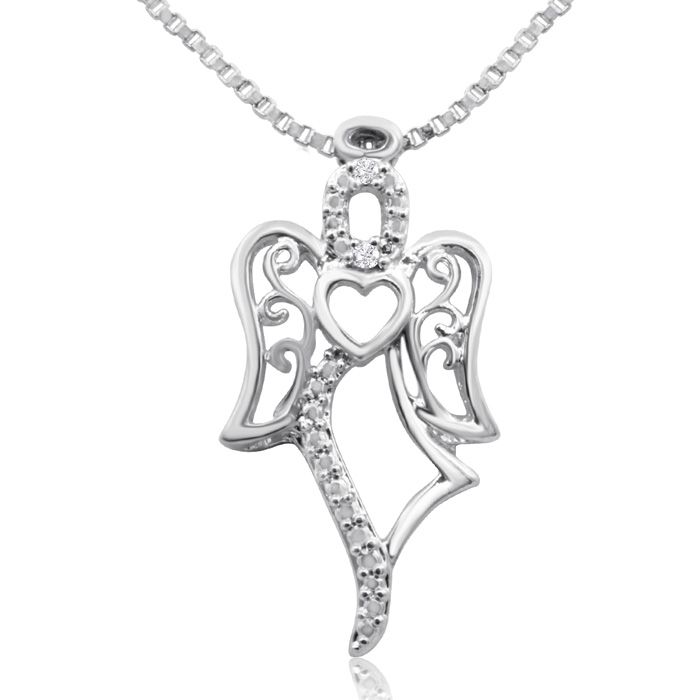 Diamond Accent Angel Necklace, 18 Inches, J/K By SuperJeweler