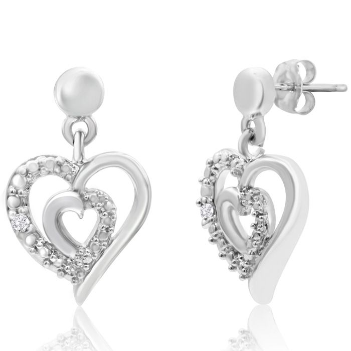 Diamond Accent Heart Dangle Earrings,  by SuperJeweler