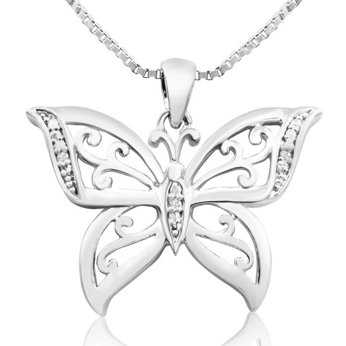 Diamond Accent Butterfly Necklace, 18 Inches by SuperJeweler