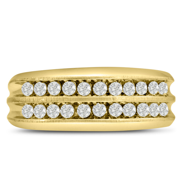 Men's 2/3 Carat 22 Diamond Wedding Band in Yellow Gold, -K, I1-I2, 8.65mm Wide, Size 10 by SuperJeweler