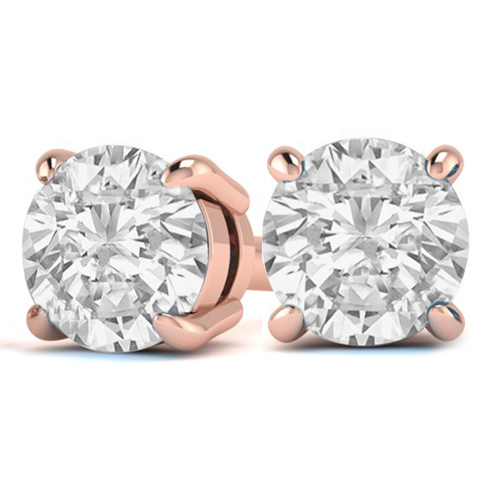 2 Carat Diamond Stud Earrings in 14K Rose Gold (  I1-I2) by Super