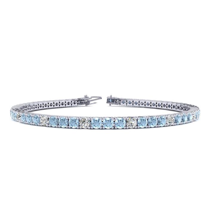 2 1/4 Carat Aquamarine & Diamond Alternating Tennis Bracelet in 14K White Gold (8 g), 6 Inches,  by SuperJeweler