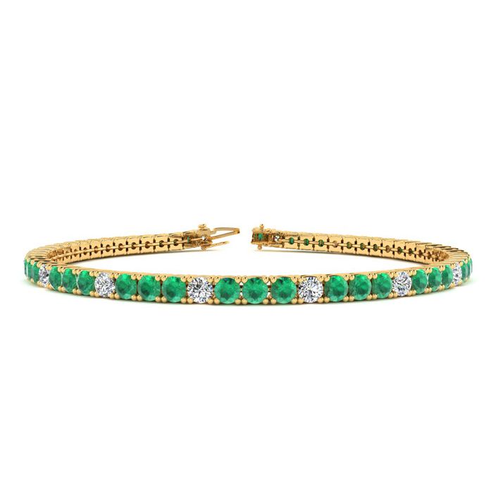 3 Carat Emerald Cut & Diamond Alternating Tennis Bracelet in 14K Yellow Gold (8 g), 6 Inches,  by SuperJeweler