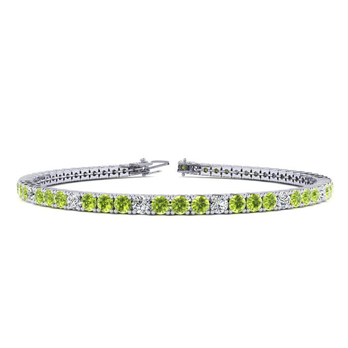 2 3/4 Carat Peridot & Diamond Alternating Tennis Bracelet in 14K White Gold (8 g), 6 Inches,  by SuperJeweler