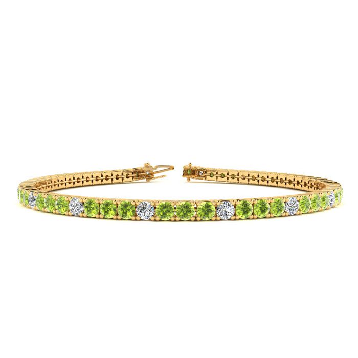 2 3/4 Carat Peridot & Diamond Alternating Tennis Bracelet in 14K Yellow Gold (8 g), 6 Inches,  by SuperJeweler