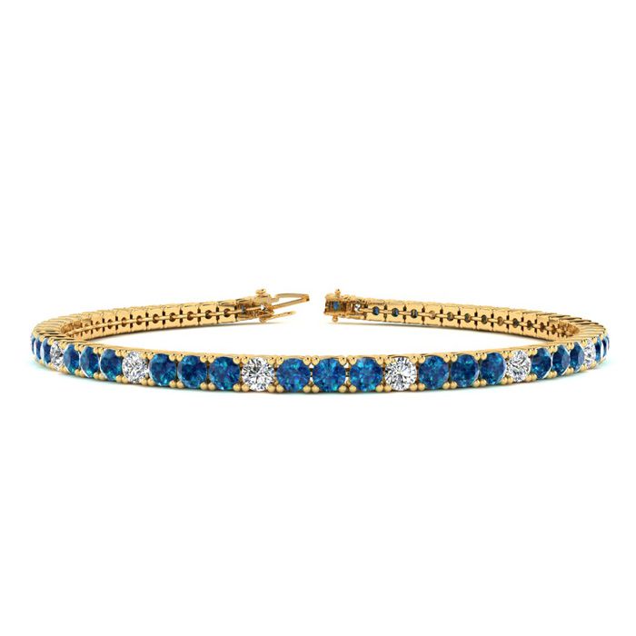 2 1/4 Carat Blue & White Diamond Tennis Bracelet in 14K Yellow Gold (8 g), 6 Inches,  by SuperJeweler