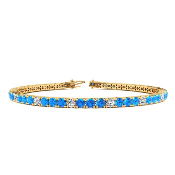 3 Carat Blue Topaz & Diamond Alternating Tennis Bracelet in 14K Yellow Gold (8 g), 6 Inches,  by SuperJeweler