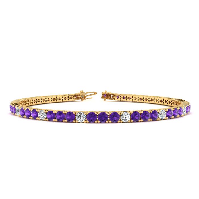 2 3/4 Carat Amethyst & Diamond Alternating Tennis Bracelet in 14K Yellow Gold (8 g), 6 Inches,  by SuperJeweler