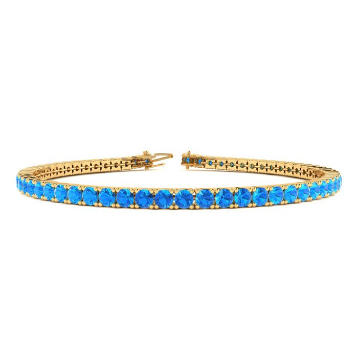 4 1/3 Carat Blue Topaz Tennis Bracelet in 14K Yellow Gold (10 g), 7.5 Inches by SuperJeweler