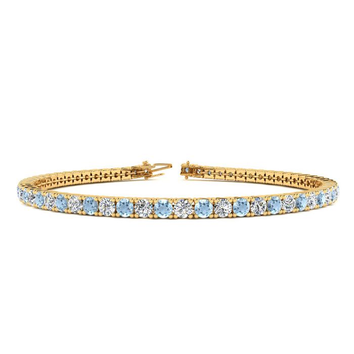 2 1/4 Carat Aquamarine & Diamond Tennis Bracelet in 14K Yellow Gold (8 g), 6 Inches,  by SuperJeweler