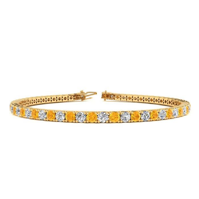 3 3/4 Carat Citrine & Diamond Tennis Bracelet in 14K Yellow Gold (12 g)