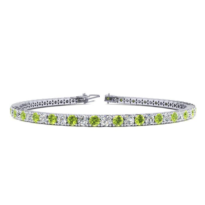 2.5 Carat Peridot & Diamond Tennis Bracelet in 14K White Gold (8 g), 6 Inches,  by SuperJeweler