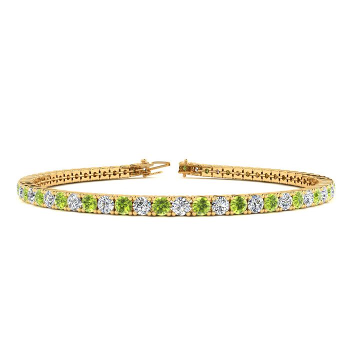 2.5 Carat Peridot & Diamond Tennis Bracelet in 14K Yellow Gold (8 g), 6 Inches,  by SuperJeweler