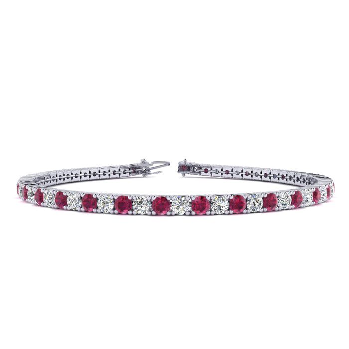 3 Carat Ruby & Diamond Tennis Bracelet in 14K White Gold (8 g), 6 Inches,  by SuperJeweler