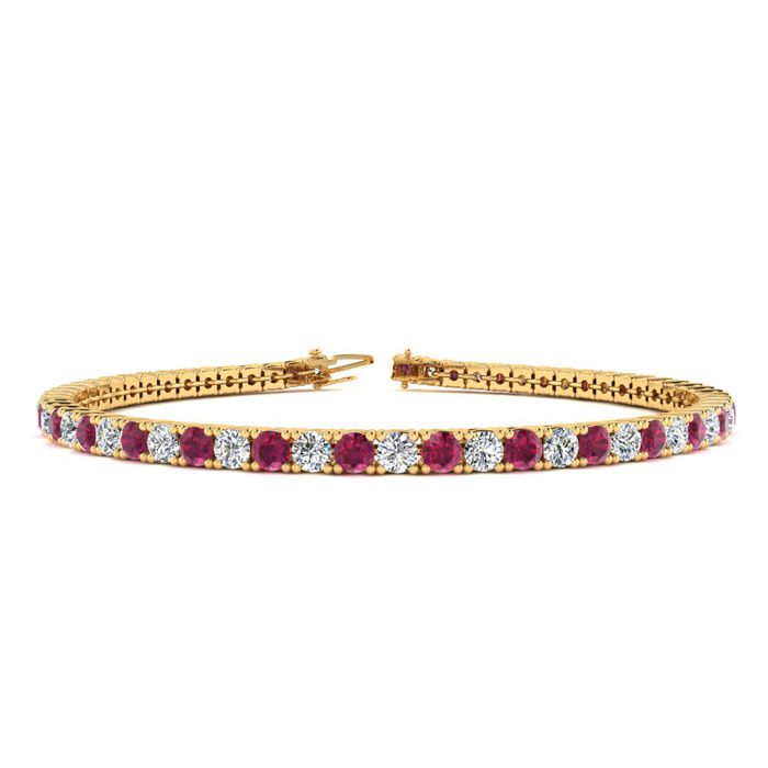 3 Carat Ruby & Diamond Tennis Bracelet in 14K Yellow Gold (8 g), 6 Inches,  by SuperJeweler