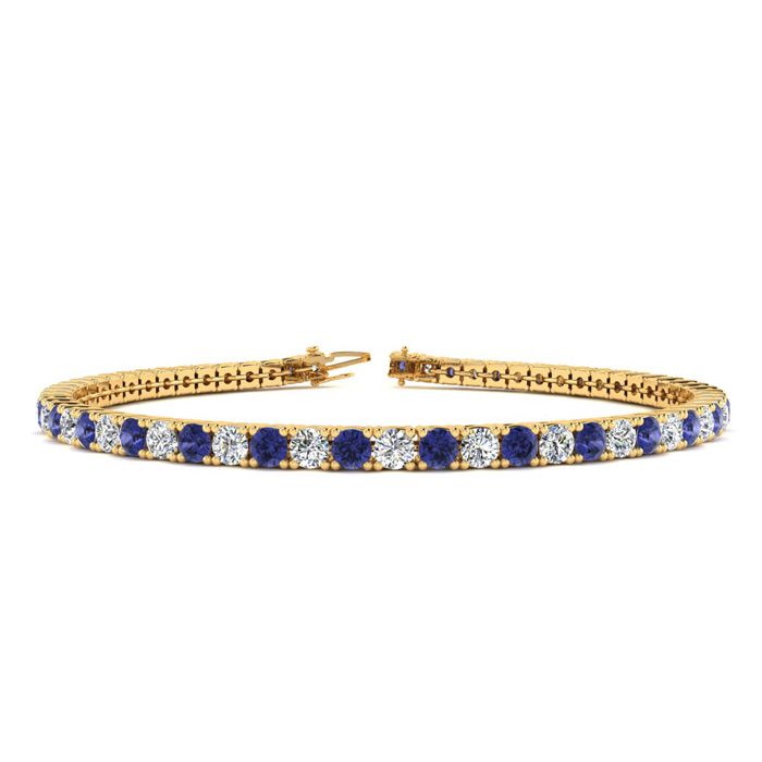 2.5 Carat Tanzanite & Diamond Tennis Bracelet in 14K Yellow Gold (10 g), 7.5 Inches,  by SuperJeweler