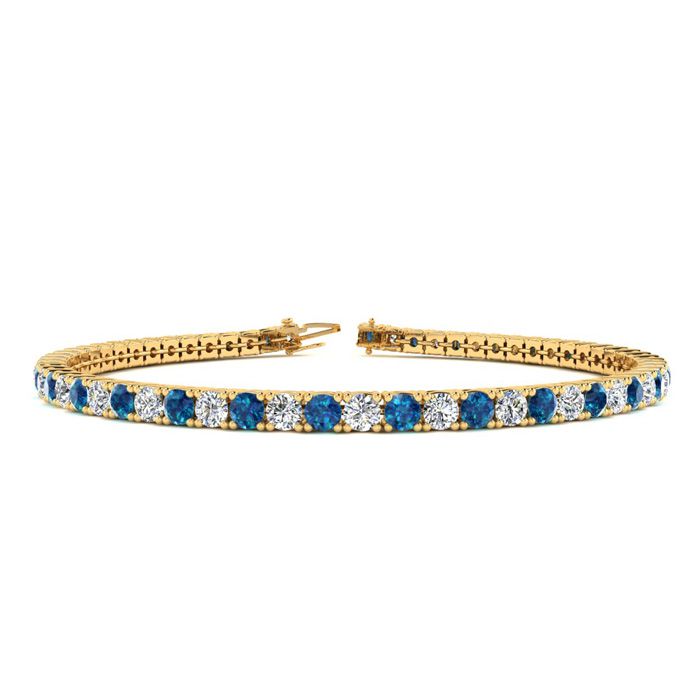 2 1/4 Carat Blue & White Diamond Tennis Bracelet in 14K Yellow Gold (8 g), 6 Inches,  by SuperJeweler