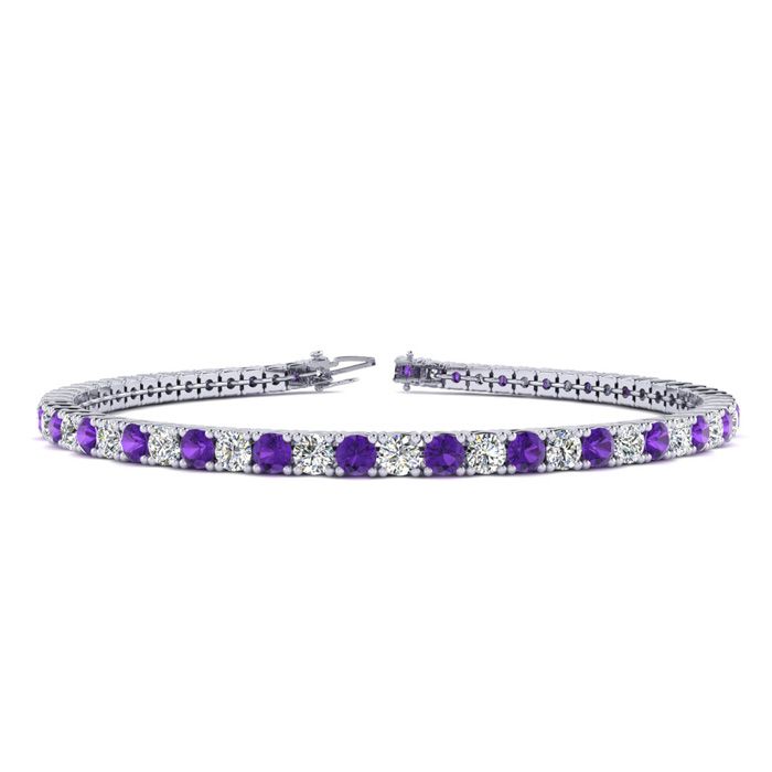 2.5 Carat Amethyst & Diamond Tennis Bracelet in 14K White Gold (8 g), 6 Inches,  by SuperJeweler