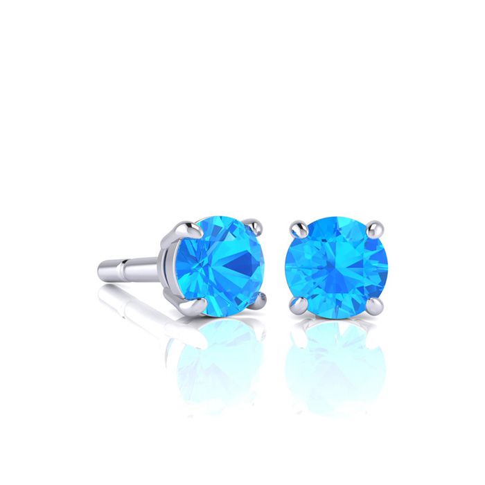 1/2 Carat Round Shape Blue Topaz Stud Earrings In Sterling Silver By SuperJeweler