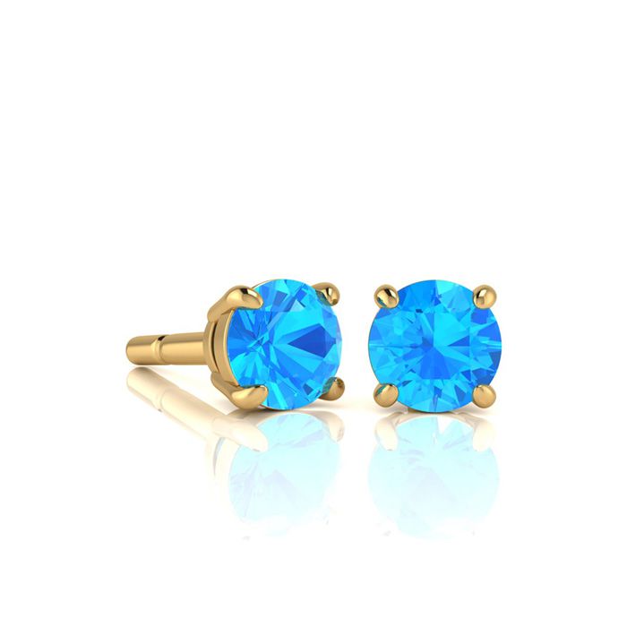 1/2 Carat Round Shape Blue Topaz Stud Earrings In 14K Yellow Gold Over Sterling Silver By SuperJeweler