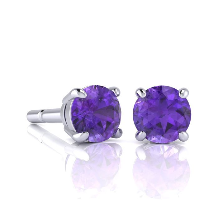 1 Carat Round Shape Amethyst Stud Earrings in Sterling Silver by SuperJeweler