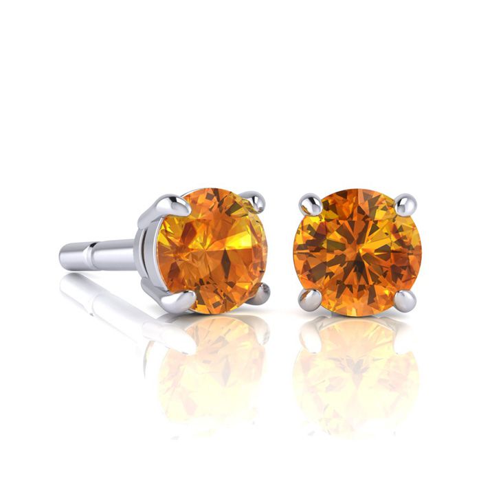 1 Carat Round Shape Citrine Stud Earrings in Sterling Silver by SuperJeweler