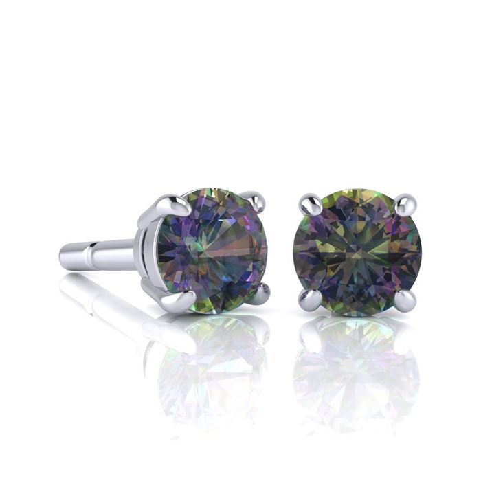 1 3/4 Carat Round Shape Mystic Topaz Stud Earrings in Sterling Silver by SuperJeweler