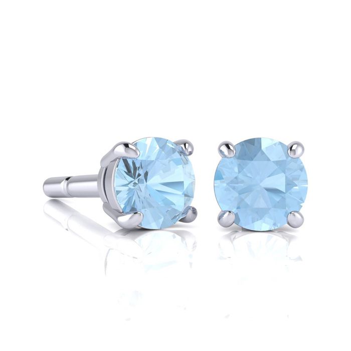 1 Carat Round Shape Aquamarine Stud Earrings in Sterling Silver by SuperJeweler