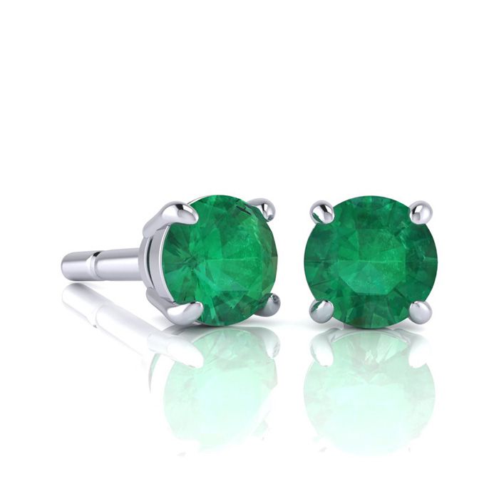 1 Carat Round Shape Emerald Stud Earrings in Sterling Silver by SuperJeweler