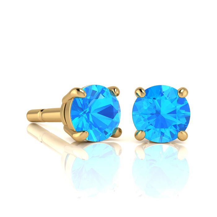 1 3/4 Carat Round Shape Blue Topaz Stud Earrings In 14K Yellow Gold Over Sterling Silver By SuperJeweler