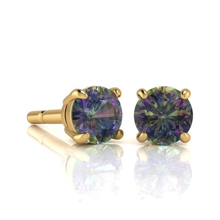 1 3/4 Carat Round Shape Mystic Topaz Stud Earrings In 14K Yellow Gold Over Sterling Silver By SuperJeweler