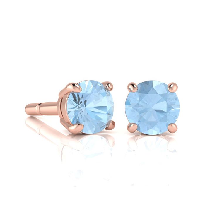 1 Carat Round Shape Aquamarine Stud Earrings in 14K Rose Gold Over Sterling Silver by SuperJeweler