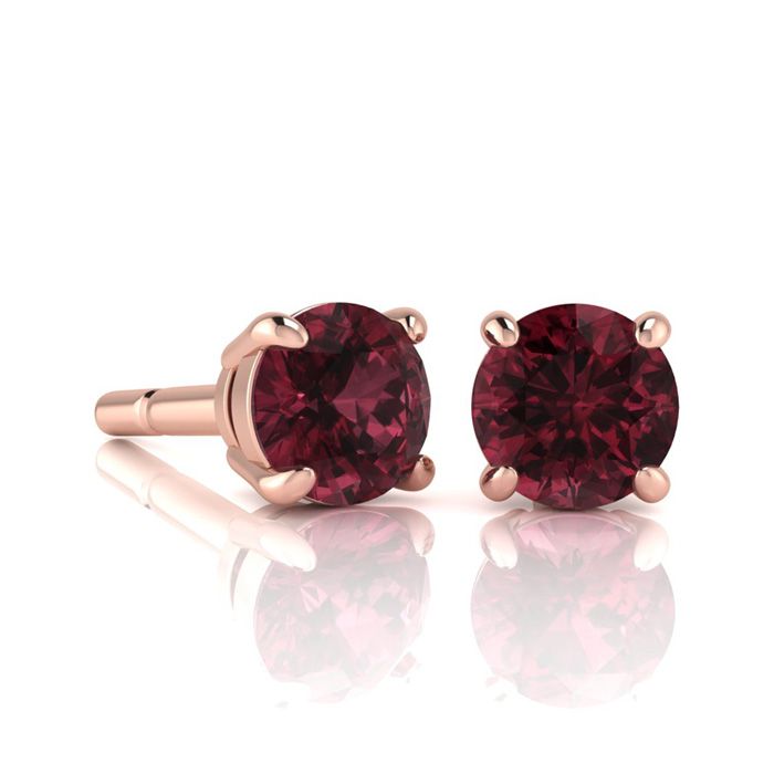 1.5 Carat Round Shape Garnet Stud Earrings in 14K Rose Gold Over Sterling Silver by SuperJeweler