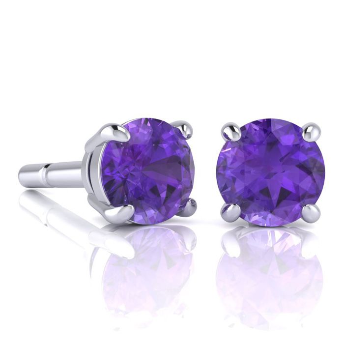 2 Carat Round Shape Amethyst Stud Earrings in Sterling Silver by SuperJeweler