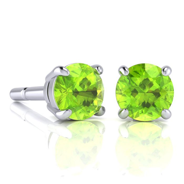 2 1/4 Carat Round Shape Peridot Stud Earrings in Sterling Silver by SuperJeweler