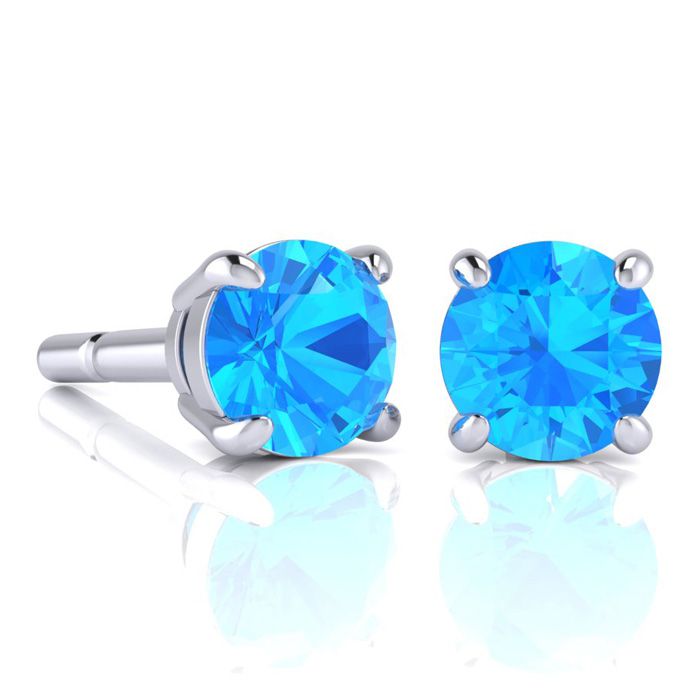 2 3/4 Carat Round Shape Blue Topaz Stud Earrings in Sterling Silver by SuperJeweler