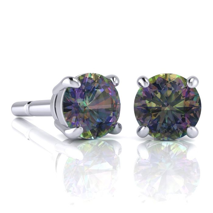 2 3/4 Carat Round Shape Mystic Topaz Stud Earrings in Sterling Silver by SuperJeweler