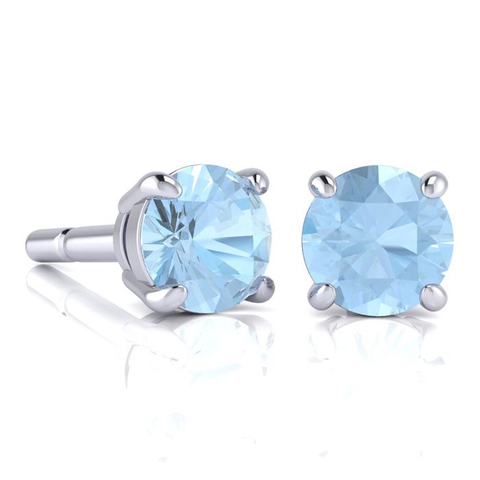 1 3/4 Carat Round Shape Aquamarine Stud Earrings in Sterling Silver by SuperJeweler