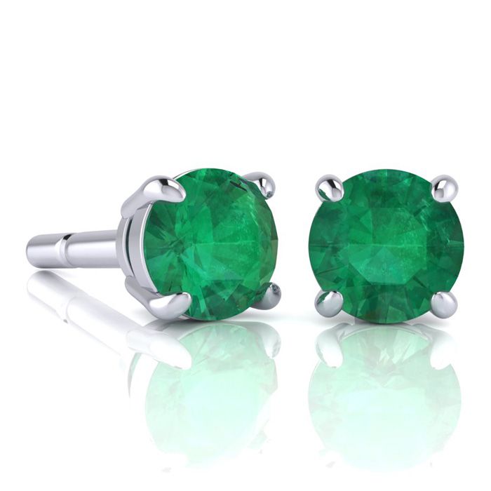 2 Carat Round Shape Emerald Stud Earrings in Sterling Silver by SuperJeweler