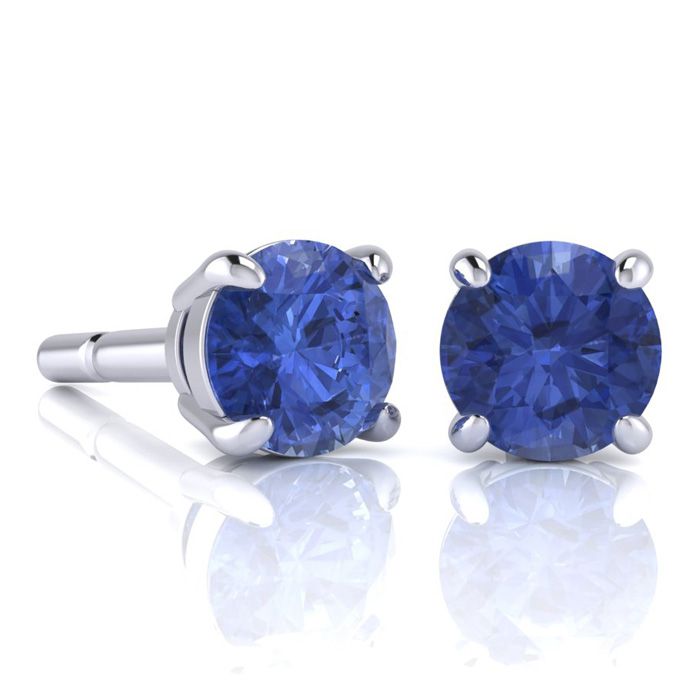 1 3/4 Carat Round Shape Tanzanite Stud Earrings in Sterling Silver by SuperJeweler