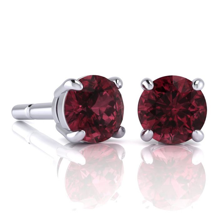 2.5 Carat Round Shape Garnet Stud Earrings in Sterling Silver by SuperJeweler