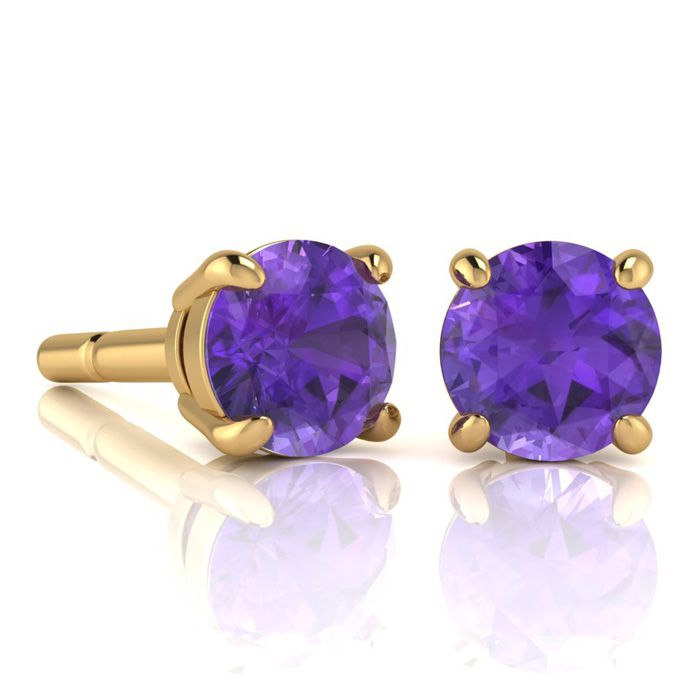 2 Carat Round Shape Amethyst Stud Earrings in 14K Yellow Gold Over Sterling Silver by SuperJeweler