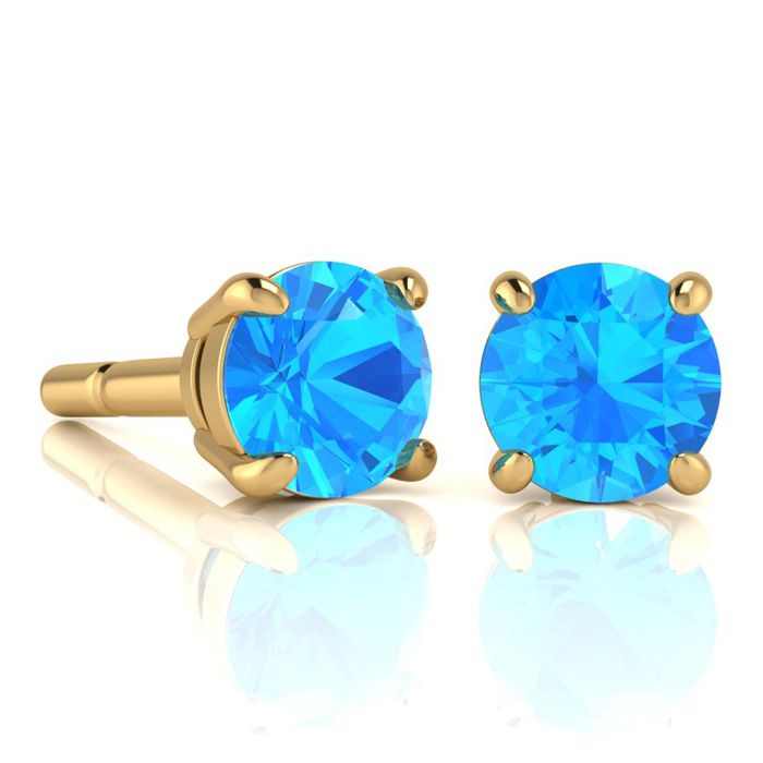 2 3/4 Carat Round Shape Blue Topaz Stud Earrings in 14K Yellow Gold Over Sterling Silver by SuperJeweler