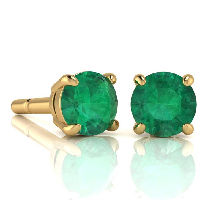 2 Carat Round Shape Emerald Stud Earrings in 14K Yellow Gold Over Sterling Silver by SuperJeweler