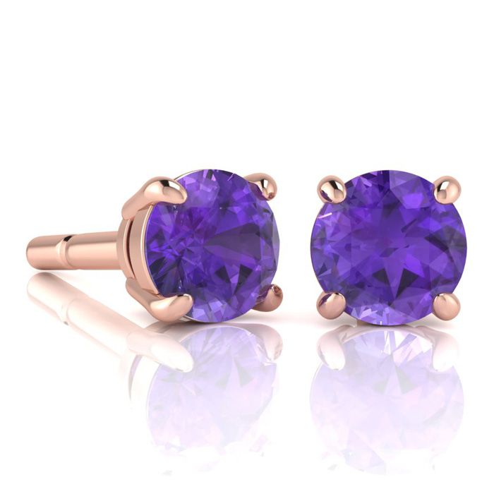 2 Carat Round Shape Amethyst Stud Earrings in 14K Rose Gold Over Sterling Silver by SuperJeweler