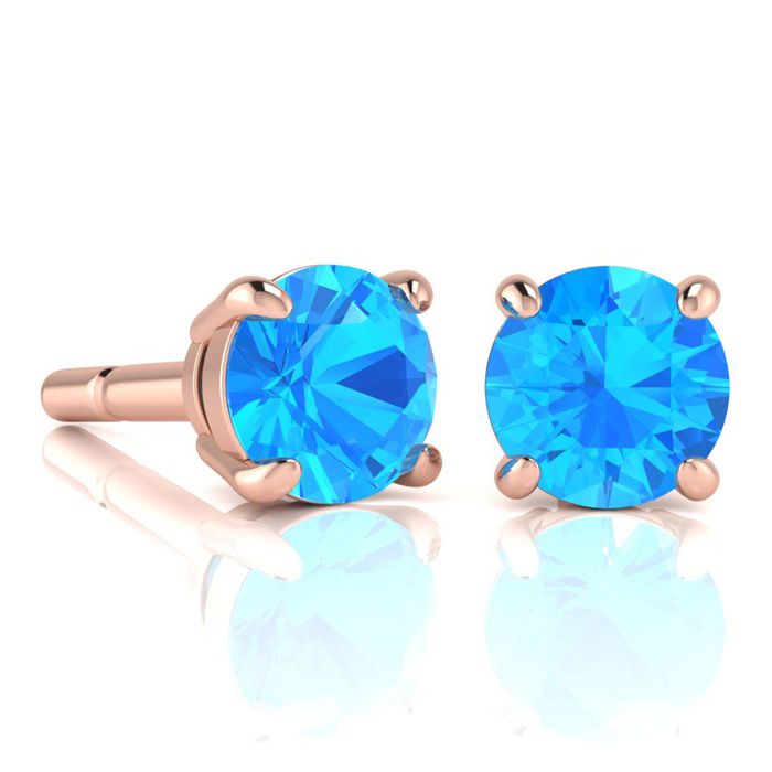 2 3/4 Carat Round Shape Blue Topaz Stud Earrings in 14K Rose Gold Over Sterling Silver by SuperJeweler